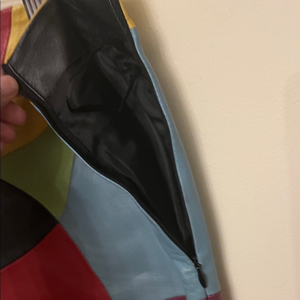 Multicolor Patchwork Leather Pencil Skirt - image 3